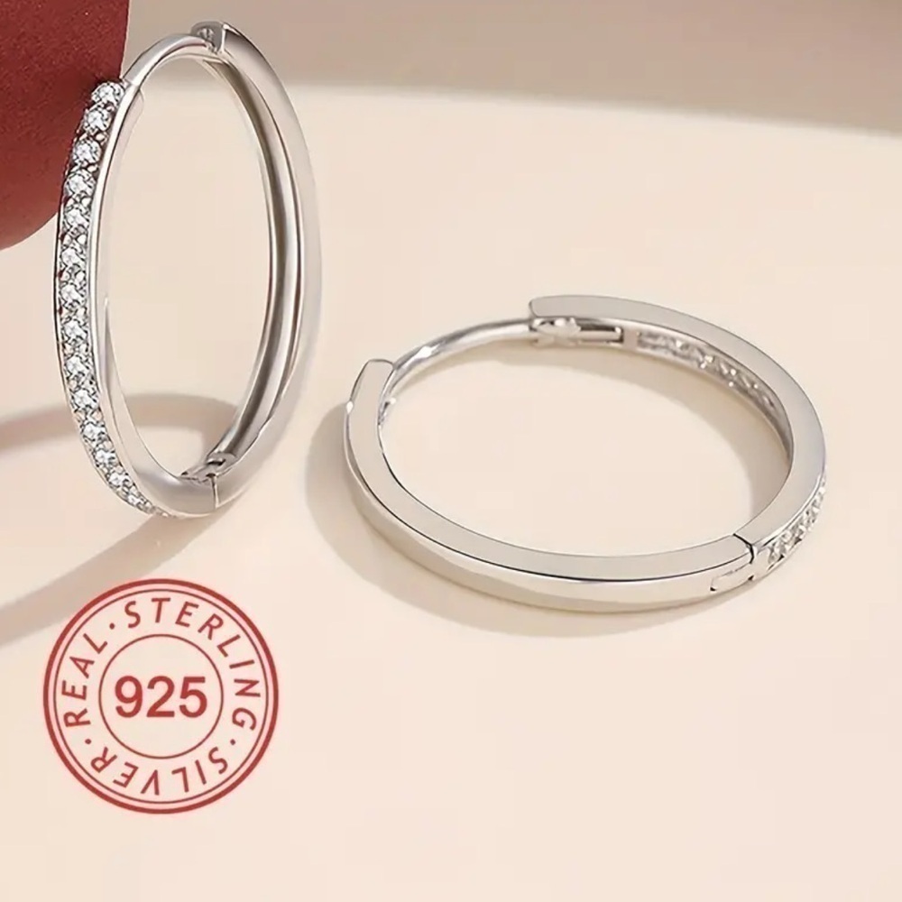 925 Silver Hypoallergenic Hoop Earrings Embellished With Shiny Zircon